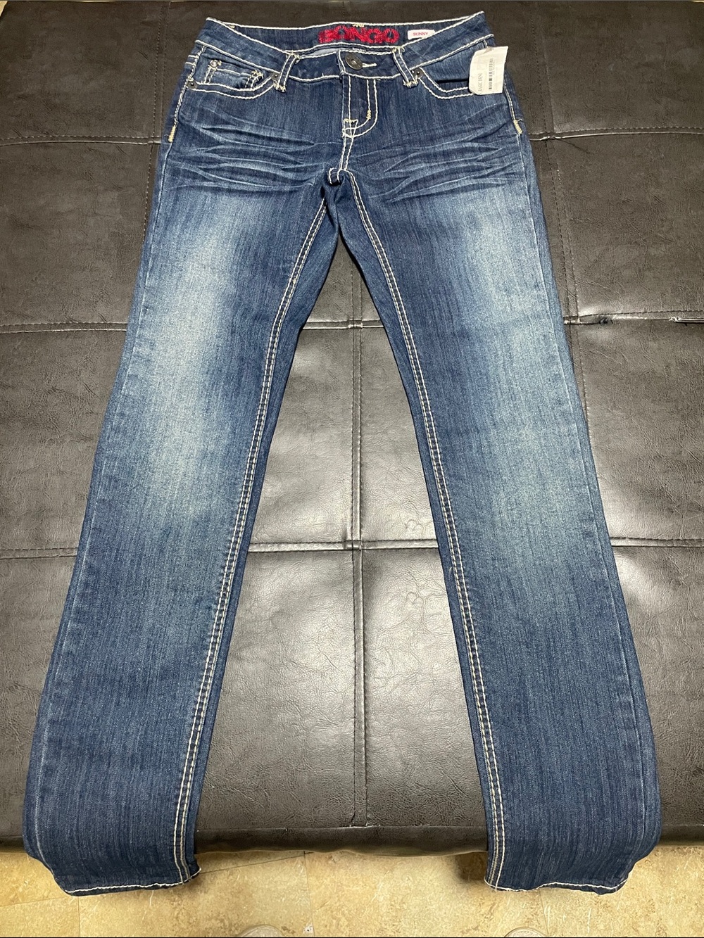 BONGO Dark Blue Straight-Leg Jeans with White Contrast Stitching